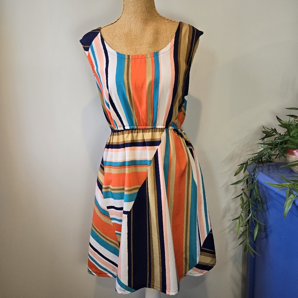 Summer Dress, Colorful, Xhilaration, Orange, Navy, Turquoise, Peach, Tan. Small